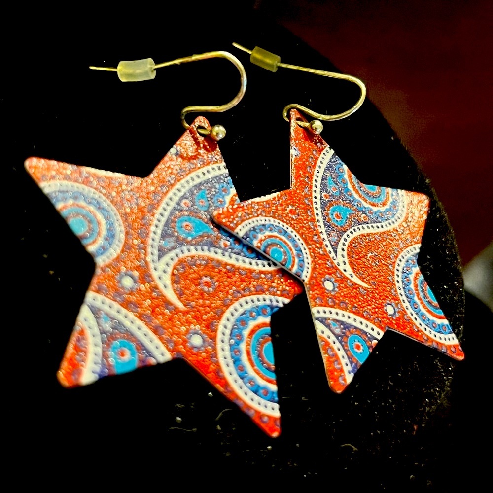Red White andBlue Paisley Star Earrings - Picture 2 of 3